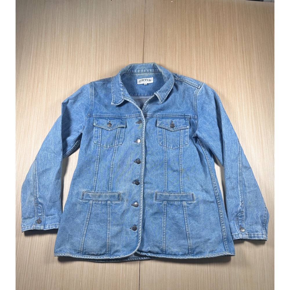Orvis Chore Jacket Womens 12‎ Blue Denim Cotton Light Wash Outdoor Button Front
